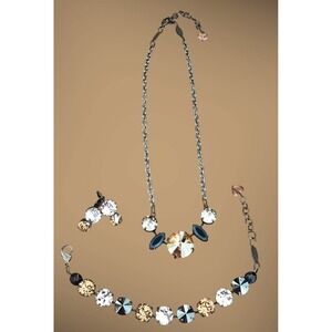 Sabika Solid Vienna W16 Black & Gold 5‎ stone necklace, bracelet, earrings EUC